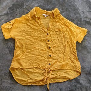 Golden Yellow Ladies Button down, Tie front Top